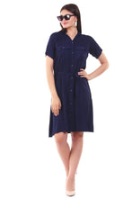 Load image into Gallery viewer, Women Short Sleeve Rayon Front Button Belt Midi Dress
