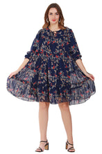 Load image into Gallery viewer, New Women 3/4 Sleeve Flare Polyester Floral Print Casual Mini Party Dress
