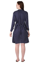 Load image into Gallery viewer, New Women Rayon Polka Dot Print Long Sleeve Front Button Pleated Shirt Dress
