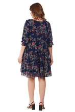 Load image into Gallery viewer, New Women 3/4 Sleeve Flare Polyester Floral Print Casual Mini Party Dress
