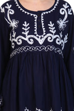 Load image into Gallery viewer, New Women Round Neck Design Embroidery  Rayon Mini Dress
