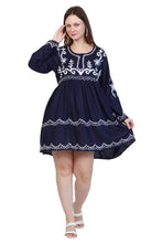 Load image into Gallery viewer, New Women Round Neck Design Embroidery  Rayon Mini Dress
