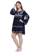 Load image into Gallery viewer, New Women Round Neck Design Embroidery  Rayon Mini Dress
