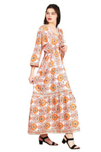 Load image into Gallery viewer, New Women V-Neck Long Sleeve Printed Silk Maxi Dress Free Size
