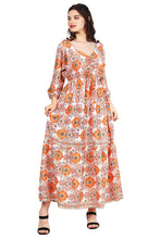 Load image into Gallery viewer, New Women V-Neck Long Sleeve Printed Silk Maxi Dress Free Size
