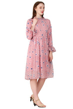 Load image into Gallery viewer, New Women Round Neck Long Sleeve Floral Rayon Midi Dress
