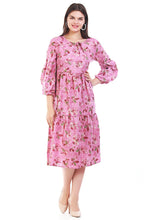 Load image into Gallery viewer, New Women Round Neck Design Flower print Midi Summer Dress
