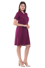 Load image into Gallery viewer, Women Short Sleeve Rayon Front Button Belt Midi Dress
