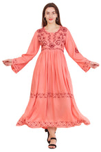 Load image into Gallery viewer, New Women Causal Embroidery Round Neck Long Sleeve Maxi Rayon Dress
