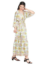 Load image into Gallery viewer, New Women V-Neck Long Sleeve Printed Silk Maxi Dress Free Size
