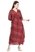 Load image into Gallery viewer, New Women Block Stripe Design Rayon Maxi Kaftan with Drawstring Free Size
