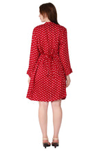 Load image into Gallery viewer, New Women Rayon Polka Dot Print Long Sleeve Front Button Pleated Shirt Dress
