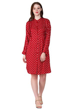 Load image into Gallery viewer, New Women Rayon Polka Dot Print Long Sleeve Front Button Pleated Shirt Dress
