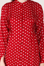 Load image into Gallery viewer, New Women Rayon Polka Dot Print Long Sleeve Front Button Pleated Shirt Dress
