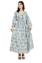 Load image into Gallery viewer, New Women V-Neck Long Sleeve Printed Silk Maxi Dress Free Size
