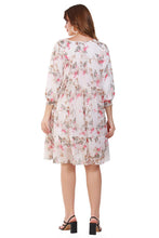 Load image into Gallery viewer, New Women 3/4 Sleeve Flare Polyester Floral Print Casual Mini Party Dress
