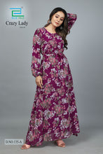 Load image into Gallery viewer, New Women Round Neck Floral Print Polyester Long Sleeve Maxi Party Dress
