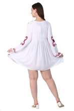 Load image into Gallery viewer, New Women Round Neck Design Embroidery  Rayon Mini Dress
