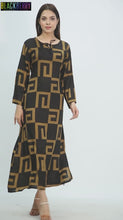 Load and play video in Gallery viewer, New Women Maze Print Long Sleeve Maxi Rayon Dress
