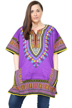 Load image into Gallery viewer, Ladies Short African Kaftan With Dashiki Print Pockets 100% Cotton UK
