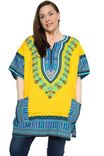 Load image into Gallery viewer, Ladies Short African Kaftan With Dashiki Print Pockets 100% Cotton UK
