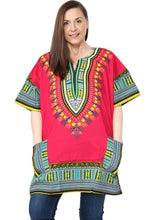 Load image into Gallery viewer, Ladies Short African Kaftan With Dashiki Print Pockets 100% Cotton UK
